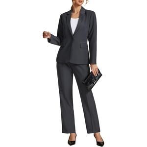 NEW LookbookStore 2 Piece Pant Suit Lined Blazer Straight Leg Pants Set L